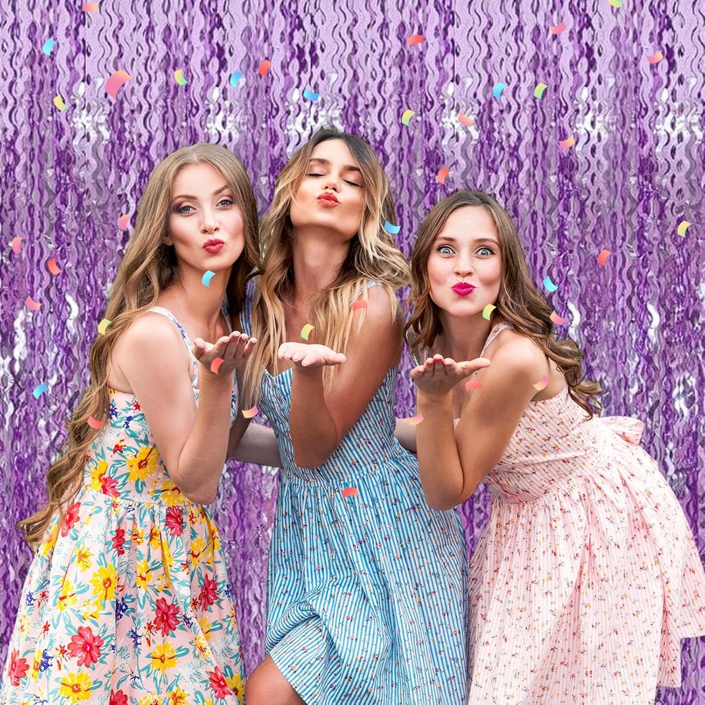 4 Pack Light Purple Fringe Curtain Backdrop 3.2Ft x 8.2Ft Metallic Tinsel Foil Fringe Streamers Background for Photo Booth Mother's Day, Easter, Carnival, Birthday, Wedding Party Decoration