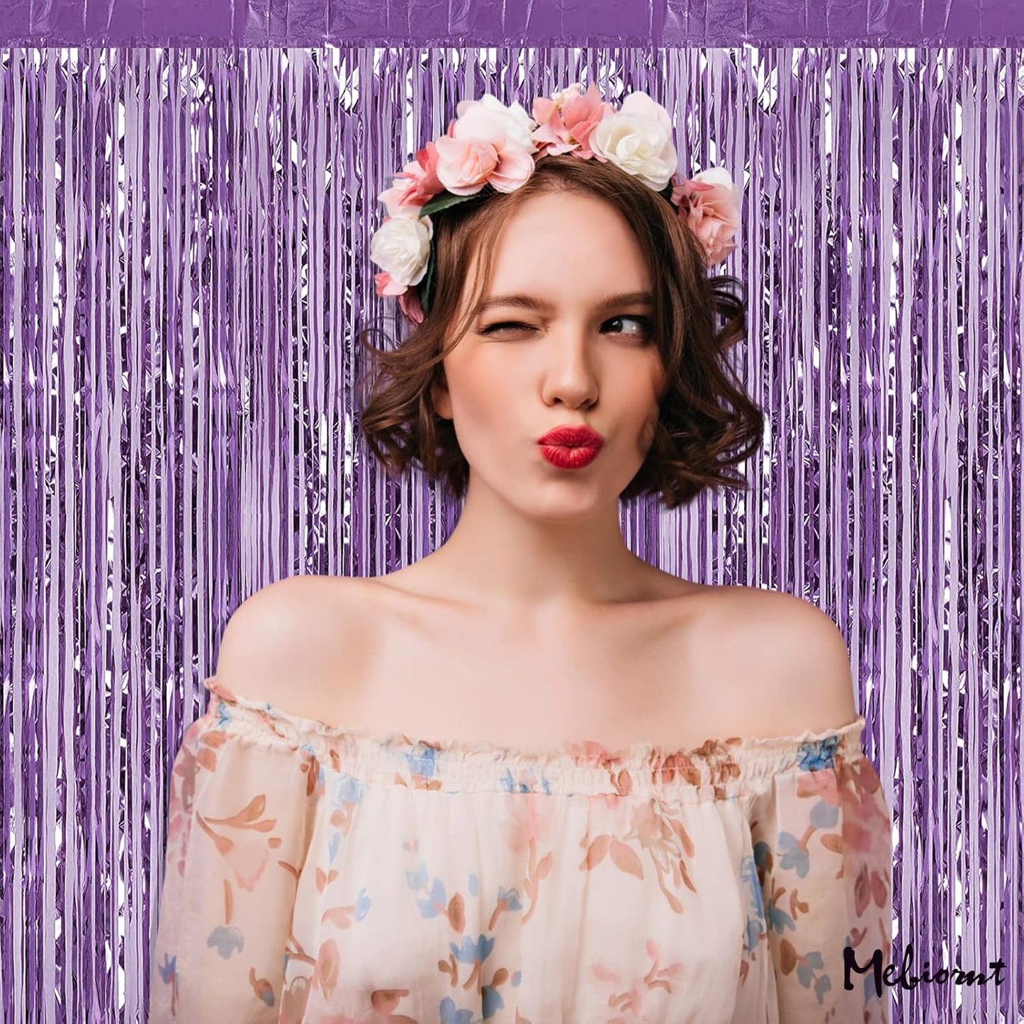 4 Pack Light Purple Fringe Curtain Backdrop, 3.2Ft x 9.8Ft Metallic Tinsel Foil Fringe Streamers Background for Photo Booth Birthday Wedding Baby Shower Carnival Easter Mother’s Day Party Decorations