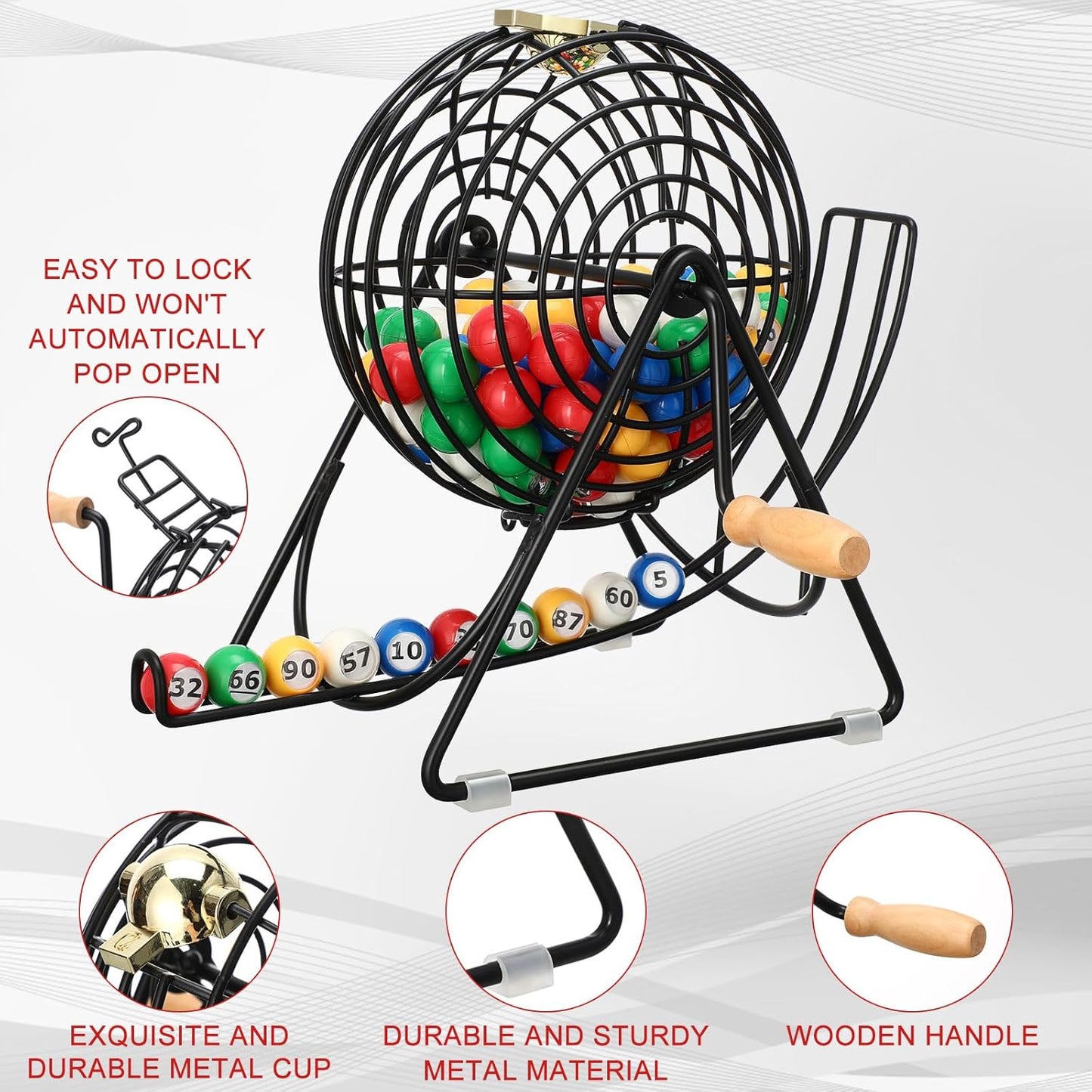 Poen 101 Pcs Lottery Bingo Game Set Include 12 Inch Cage 1-100 Numbers 0.9 Inch Window Balls Raffle for Game Night, Large Group Activities(Excluding Bingo Board)