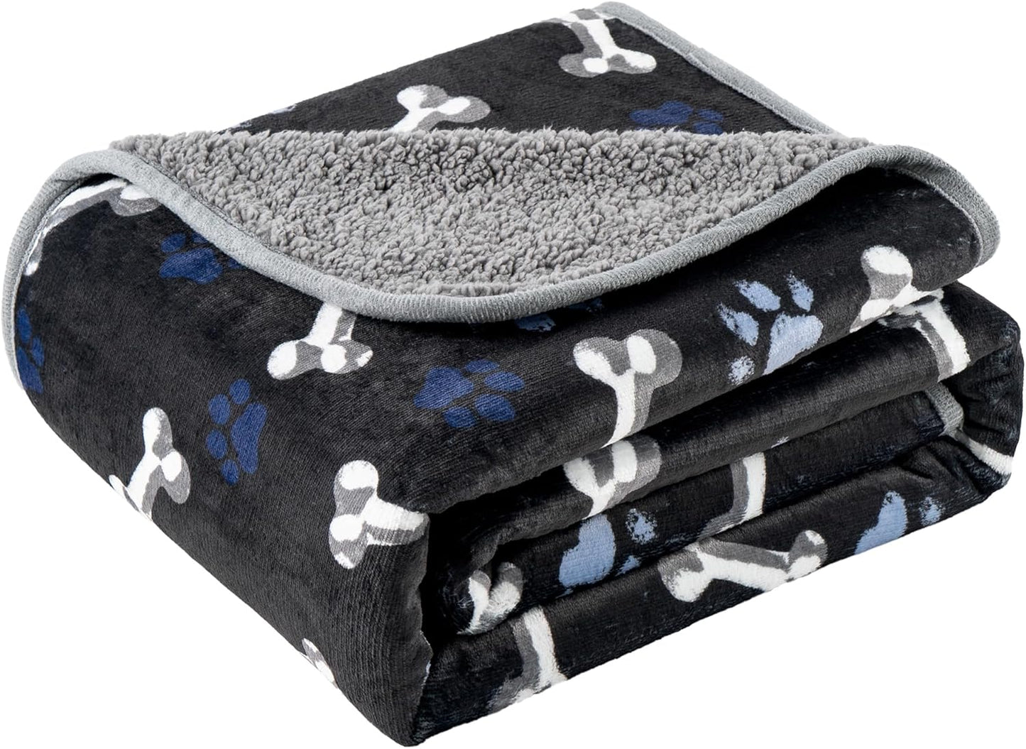Waterproof Dog Blankets Pet Blanket 50"x60", Soft Fluffy Sofa Car Bed Protector, Reversible Sherpa Fleece Dog Blanket for Large Dogs (Navy Paws)