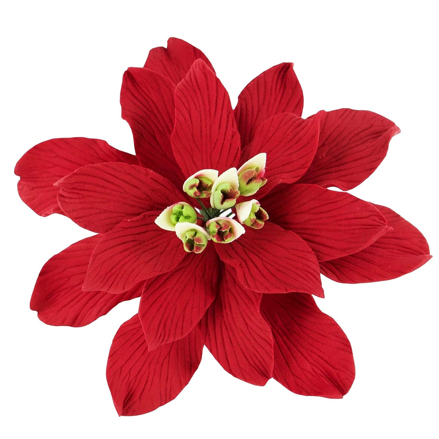 Global Sugar Art Poinsettia Sugar Cake Flowers, Fancy, Large Red, 3 Count by Chef Alan Tetreault. Perfect for Christmas Cake Decorations, Yule Logs, Gingerbread Houses, and more.