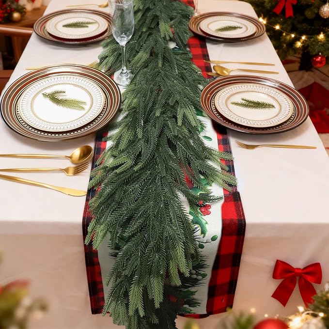 Uguisu 5.6FT Artificial Garlands, Lifelike Norfolk Pine Garlands with Realistic Texture, Artificial Greenery, Indoor/Outdoor Fireplace and Dining Table Decor.