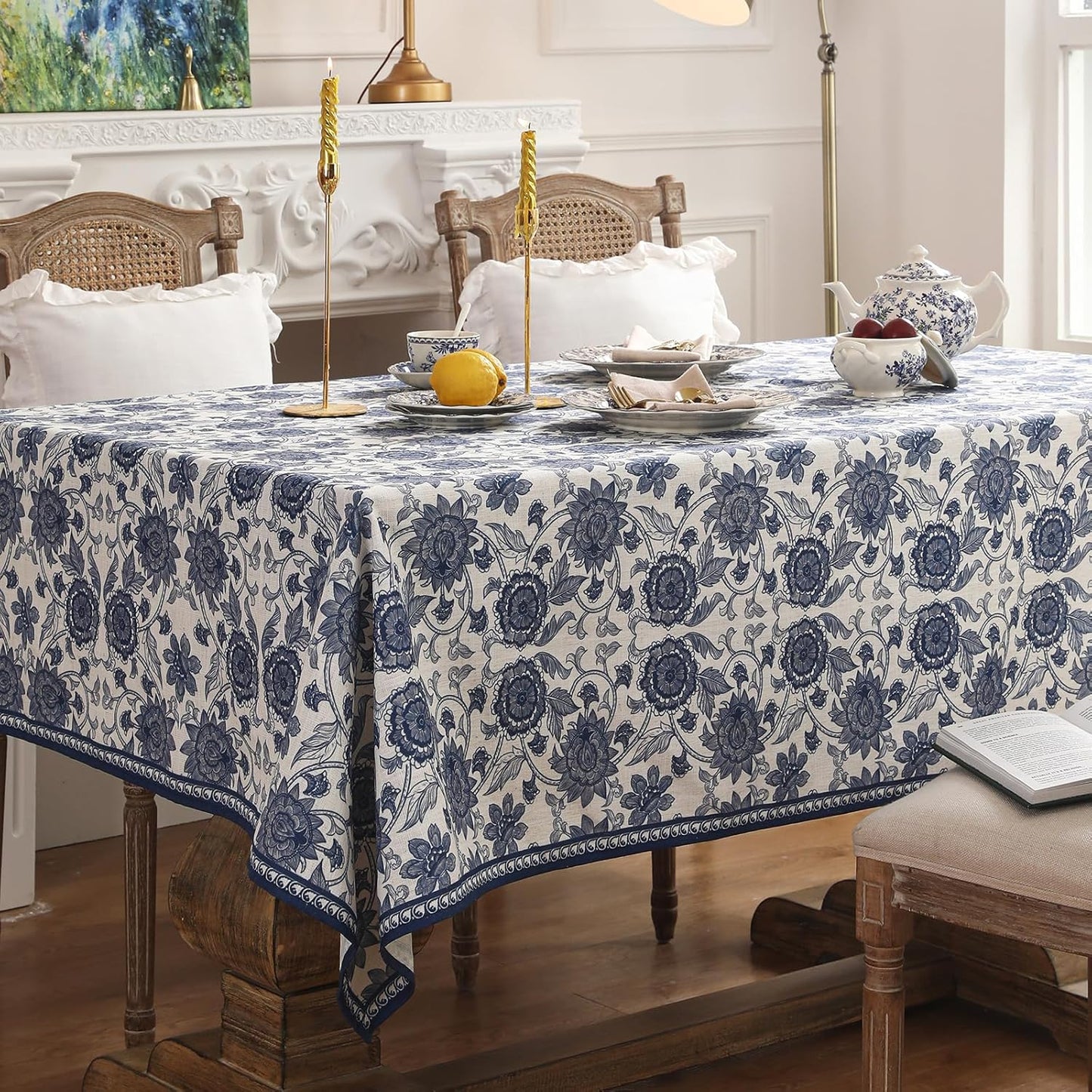 patdrea Designer Vintage Blue Rectangle Tablecloth,Linen Anti-Wrinkle Paisley Pattern Farmhouse Table Cloth,Decor Table Cover Cloth for Kitchen Dining,Christmas,Thanksgiving,55"x87"-Lantang a