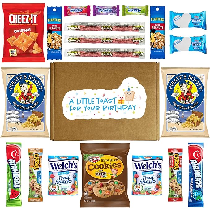 Hangry Kit Birthday Snack Box - (20 CT) Happy Birthday Basket Care Package - Contains Birthday Snacks, Cookies, Chips, Candy. Party Variety Box. (Funny 1)