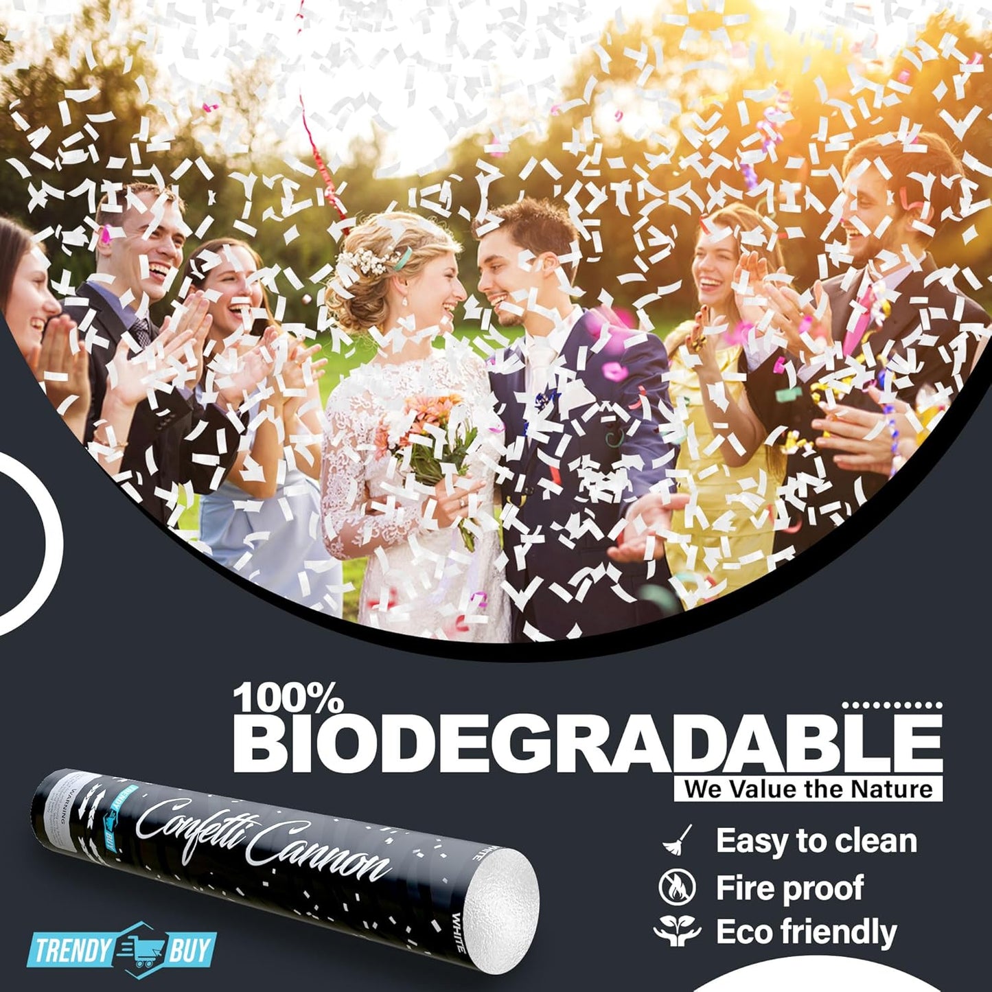 12" White Confetti Poppers (6-Pack) | Biodegradable Rice Paper Confetti Cannon for Weddings, Birthdays, Anniversaries, and New Year's | Shoots 25ft | Eco-Friendly Party Confetti Shooter