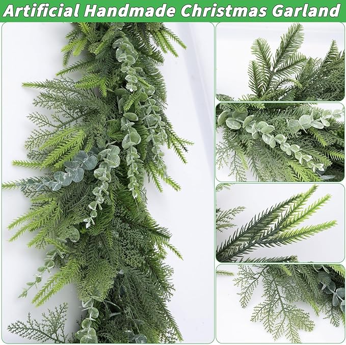 9FT Eucalyptus Cedar Pine Cypress Garland for Mantle Stairs Wall Table Indoor Outdoor Christmas Decor Xmas Decorations