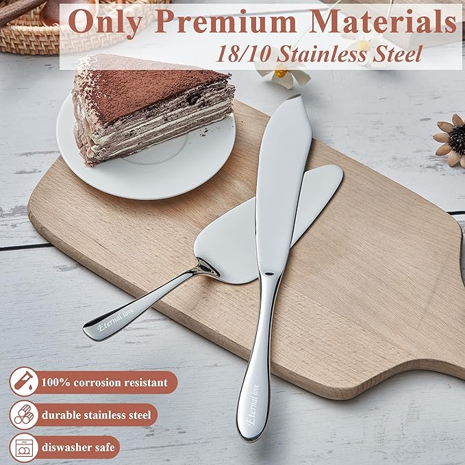 EIUBUIE Cake Cutting Set for Wedding, Personalized Custom Engraved Cake Knife and Server Set, Classic Design 18/10 Stainless Steel Pie Cakes Serving of 2 Piece