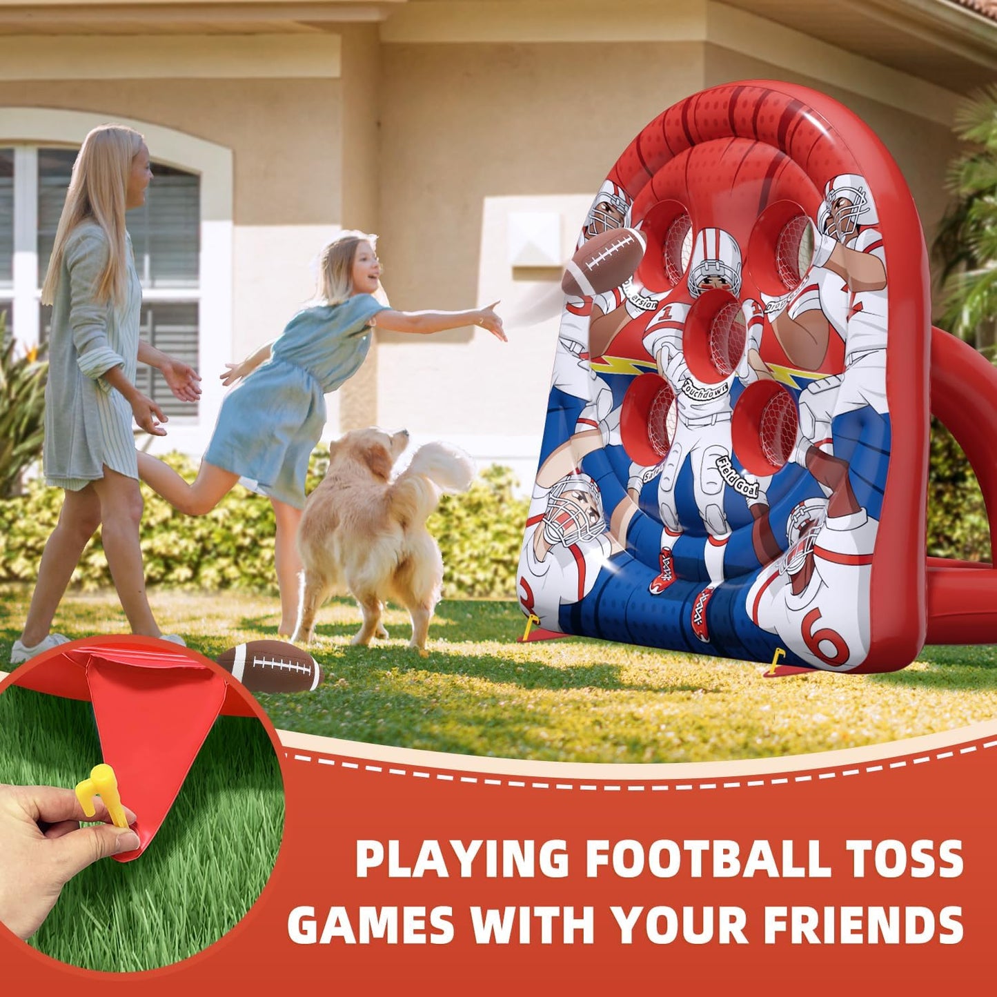 Football Target Toss Game - Inflatable Football Throwing Target Toy - Carnival Party Games Outdoor Yard Game for Kids and Adults