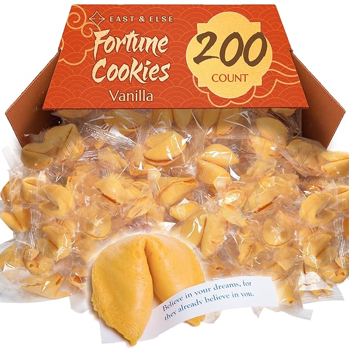 East and Else Fortune Cookies, Individually Wrapped, Vanilla Flavor, Premium Bulk Pack, Made in USA (200 Count)