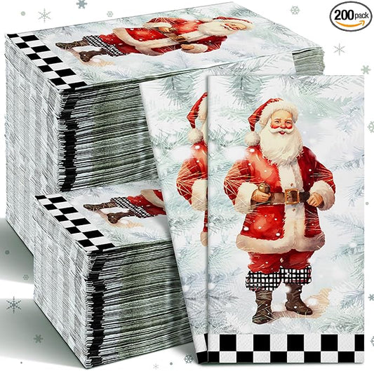 Karenhi 200 Pcs Christmas Napkins Disposable Hand Towels for Bathroom 2 Ply Santa Claus Decorative Paper Guest Towels Black and White Bathroom Guest Napkins Xmas Party Supply for Holiday Baby Shower