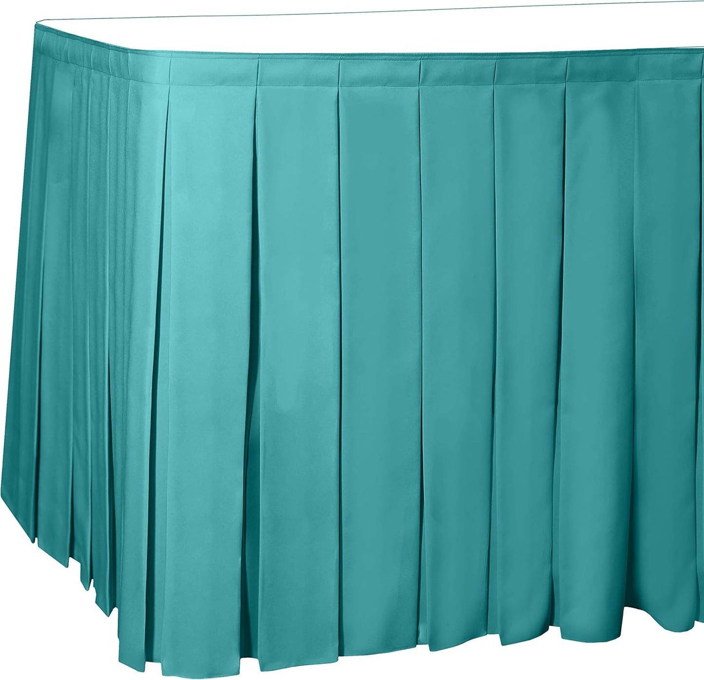 Ultimate Textile Pleat Polyester Fabric Table Skirt - Machine Washable, Flame Resistant, Cut & Sewn in NJ, Desk Skirt - Turquoise, 21' Box Pleat x 42" h