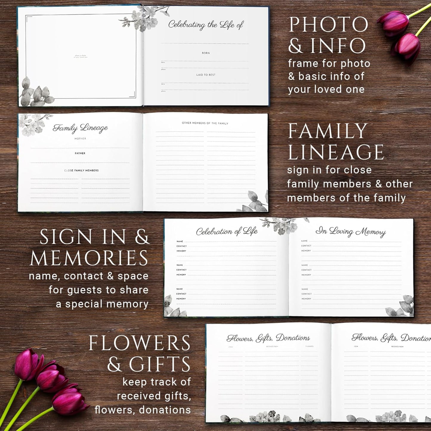 Generic LYKX - Funeral Guest Book Set, Guest Book for Funeral Hard Cover, Sunset Celebration of Life Guestbook, Memorial Service Registry 100 Pages, Funeral Guest Books with Elegant Pen