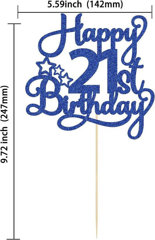 1 Pack Happy 21st Birthday Cake Topper Blue Glitter 21 & Fabulous Cheers to 21 Years Old Birthday Cake Pick for Celebrating 21st Birthday Anniversary Party Cake Decorations Supplies