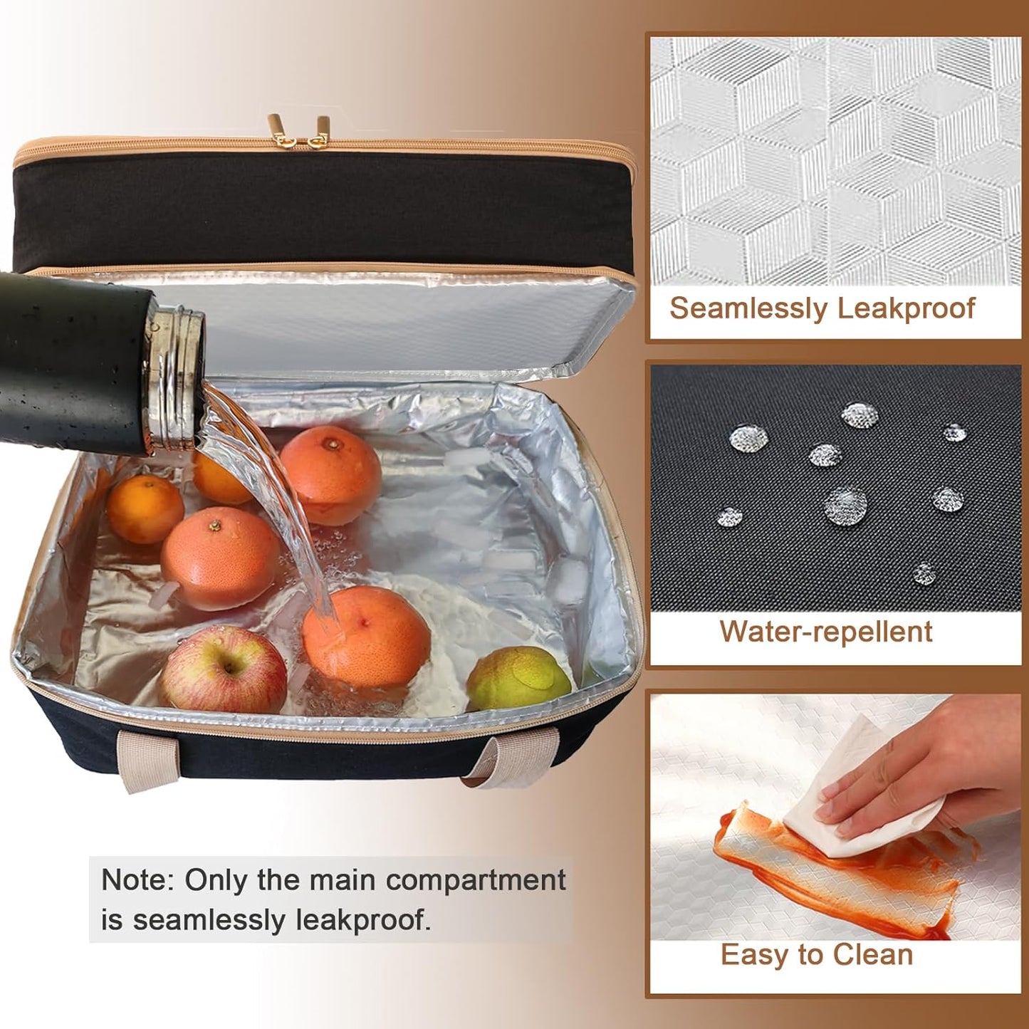 Joyfol Day Double-Decker Insulated Casserole Carrier - Casserole Dish Carrier Hot/Cold Food Tote for Potlucks, Fits 9x13 & 11x15 Pans (Handle-Free) with Heatproof Mat, Black
