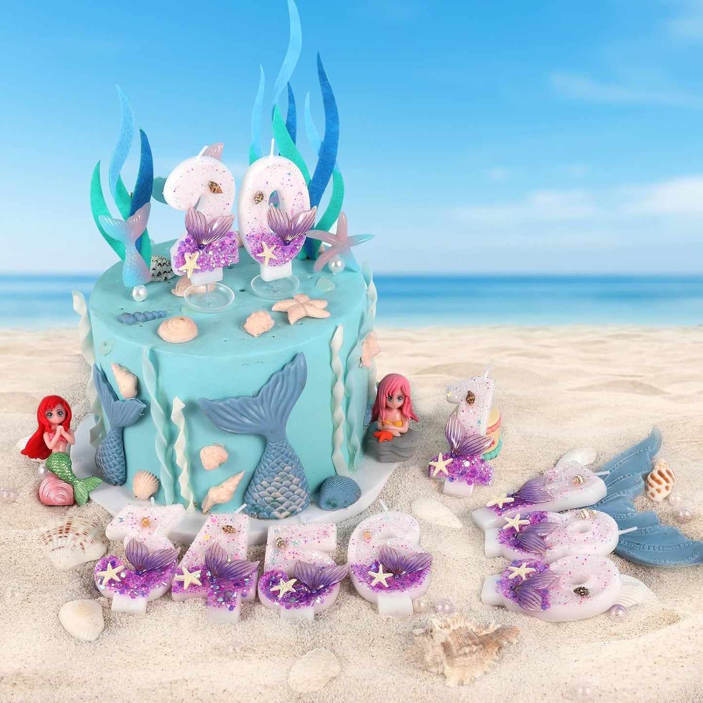 Purple Number 1 Candles Mermaid Birthday Candle 1st Birthday Cake Topper Cupcake Decorations for Girls and Women Party Decor Anniversary Celebrations Supplies Favors