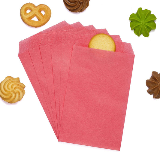 Quotidian Rose Pink Flat Medium Greaseproof Paper Bags 4" x 6" (10 x 15.2cm) Pack of 100 - Treat Soap Wedding Invitation Party Favor