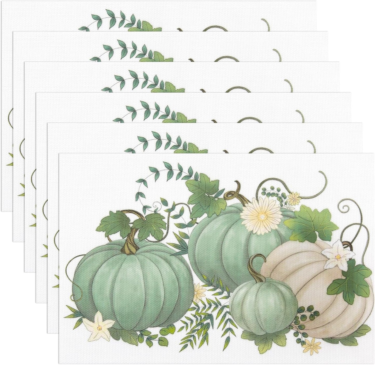 Thanksgiving Placemats Set of 6 Fall Place Mats Pumpkin Maple Leaves Table Mats Washable Non-Slip Heatproof Woven Placemats for Dining Table (17.7" X 11.8")