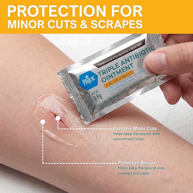 MED PRIDE Triple Antibiotic Ointment – 144 Count Individual Packets – First Aid Cream for Cuts, Scrapes, Burns, Wounds & Skin Irritation – Portable Travel-Size Antibiotic Salve Pack