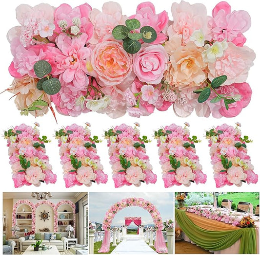 Wedding Arch Artificial Flowers Pink - 6Pack Faux Floral Swags Rose Silk Peony Realistic Arch Faux Plastic Arrangement for Romantic Wedding Wall Reception Ceremony Welcome Sign Decoration