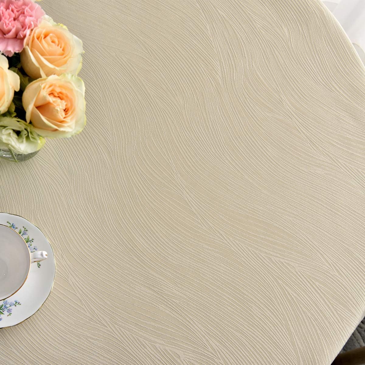 maxmill Round Jacquard Tablecloths Swirl Design Spillproof Wrinkle Free Heavy Weight Soft Table Cloth for Circular Table Cover of Buffet Banquet Parties Holiday Dinner Round 90 Inch Beige