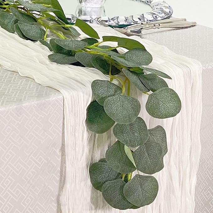 2 Pack Artificial Eucalyptus Garland, 6' Faux Silk Leaf Silver Dollar Eucalyptus Leaves Vines Handmade Garland Wedding Backdrop Arch Wall Decor, Green Garlands for Home Decor (A)