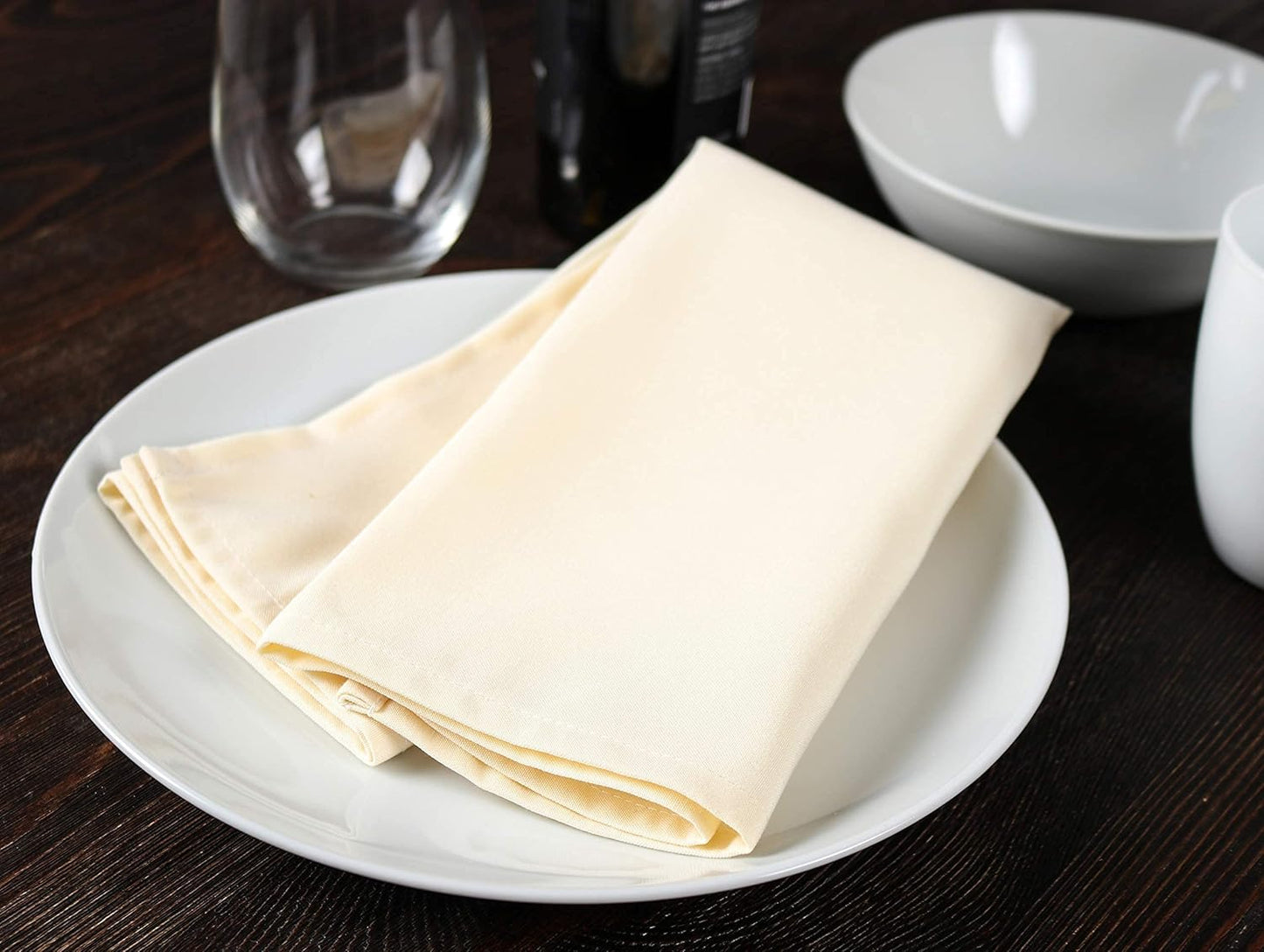 Arkwright Restaurant Cloth Napkins - (Pack of 25) Spun Polyester Dinner Napkin with Hemmed Edges - Ideal for Dinner, Wedding, Party, Banquet, Kitchen, 20 x 20 in, Ivory