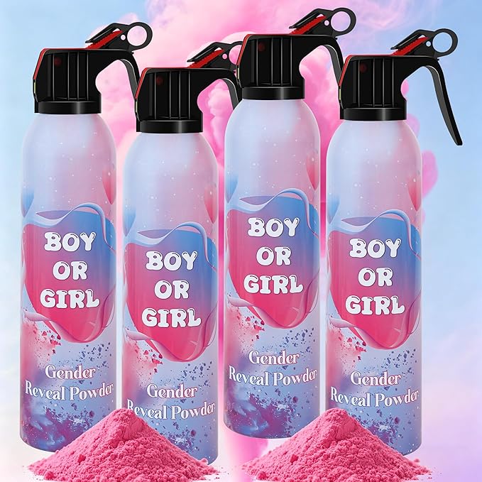 Large Gender Reveal Smoke Bombs 4 Packs, Pink Biodegradable Powder Spray for Baby Girl Reveal, Long-Lasting 10ft Smoke Effect, Unique Gender Reveal Ideas & Party Decorations