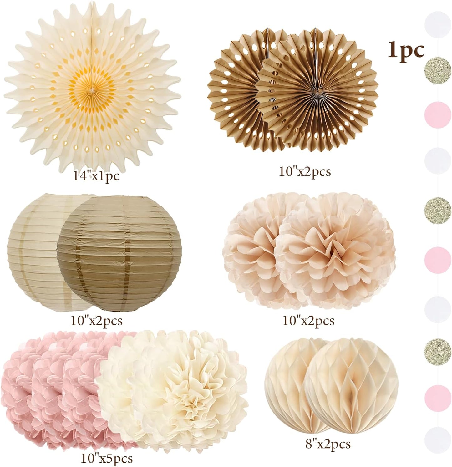 Pink and Beige Party Decorations Dusty Rose Paper Fans Paper Lanterns Pom Poms Flowers for Baby Shower Birthday Wedding Engagement Party