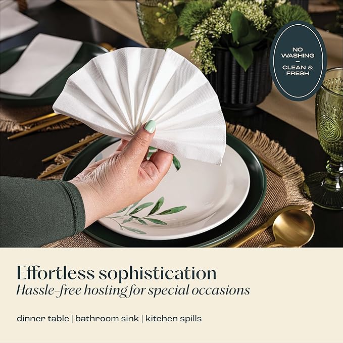 200-Pack Servietto Disposable Linen-Feel Guest Towels, 12" x 17" Cloth-Like Hand Bathroom Napkins - Made In USA, Soft and Absorbent Paper Napkin for Kitchen, Bathroom, Party, Wedding, Or Event
