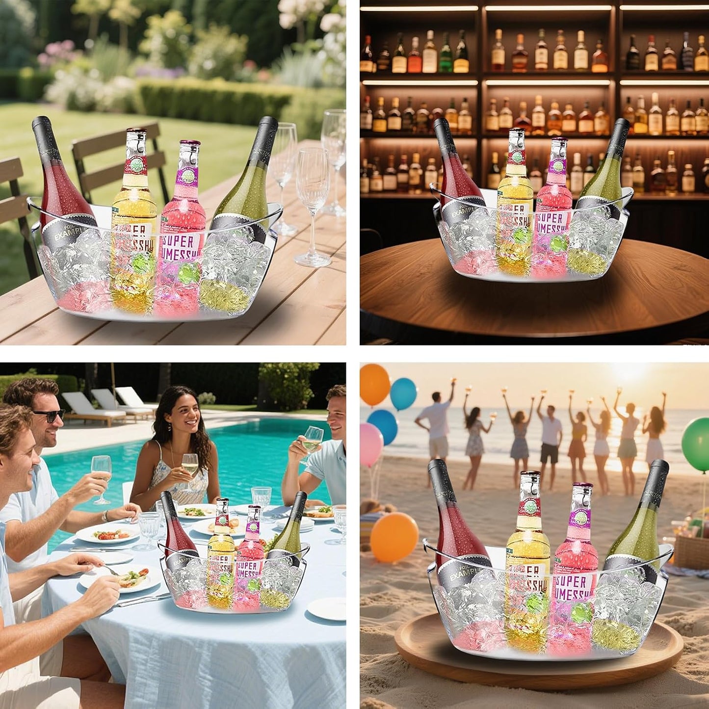 Ice Buckets for Parties,Ice Bucket Bowls of 2pcs with Scoops(2pcs)&Metal Wine Bottle Opener&Ice Clip(2pcs),5.5L Large Clear Acrylic Ice Champagne Buckets Tub for Parties,Mimosa Bar Supplies,Beer