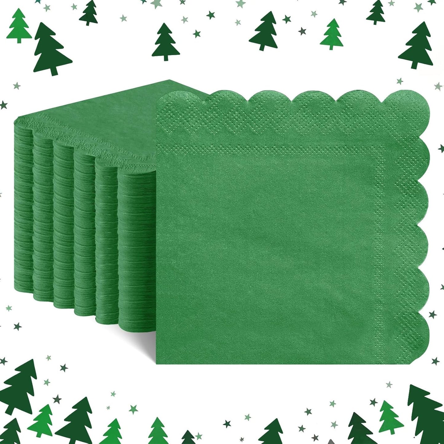 120 Pcs Green Napkins,Scalloped Christmas Napkins Green Beverage Dessert Napkin for Christmas Birthday Wedding Baby Shower, 5 x 5 Inch
