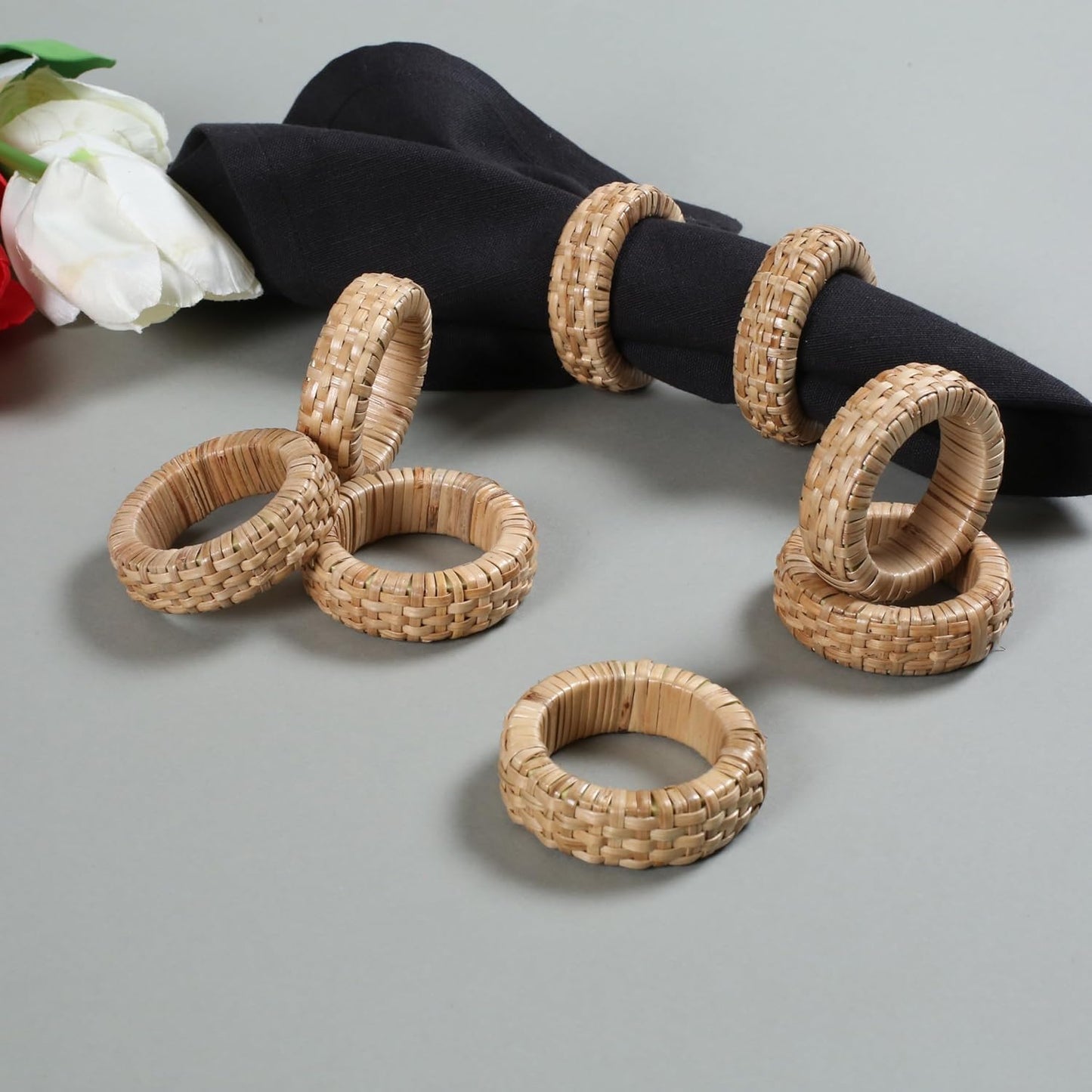 Goroly Home Rattan Napkin Rings Set of 24 for Wedding Party Decoration, Napkin Holder for Table Decoration, Christmas Table Decorations, Thanksgiving Home Decor (Brown)