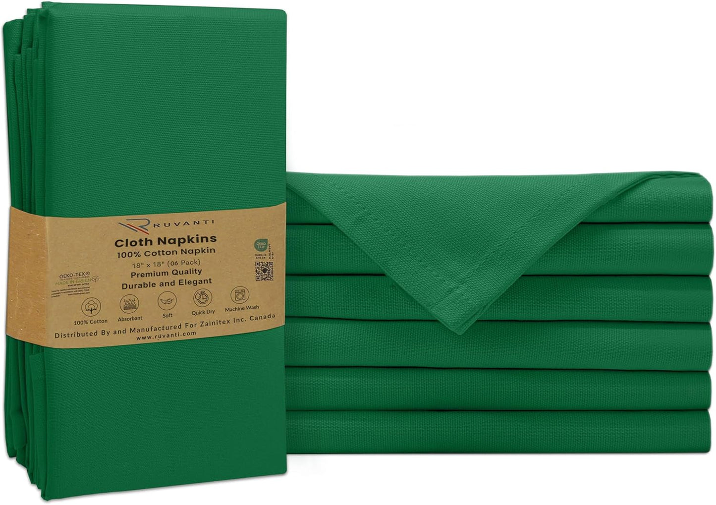 Ruvanti Premium Cloth Napkins Set of 6, 18x18 Inches, 100% Cotton, Washable, Soft & Absorbent, Perfect for Wedding, Christmas, ‎Thanksgiving Dinners - Amazon