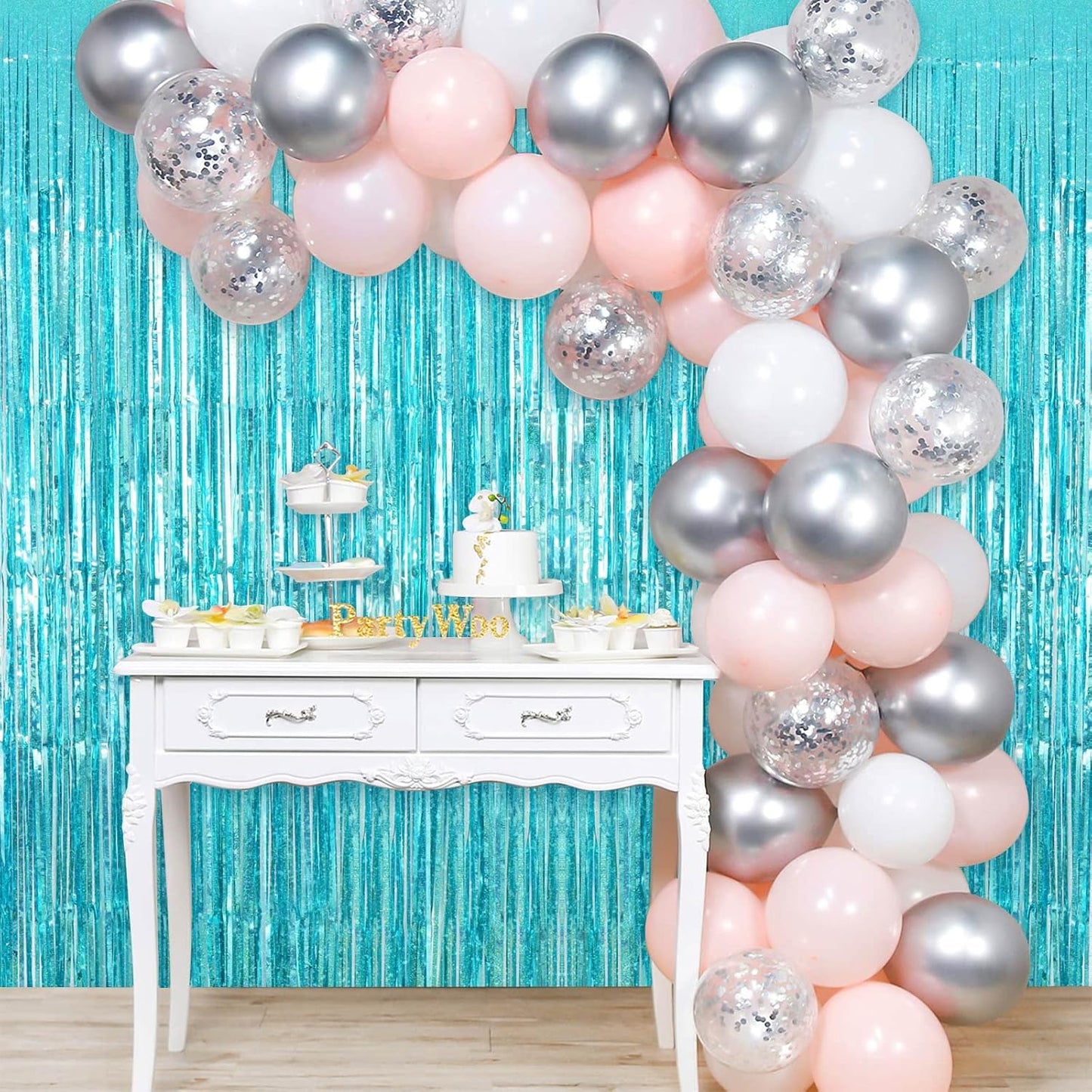 Blue Tinsel Foil Fringe Curtain Backdrop, 3.3 x 8.2 ft Metallic Glitter Curtain Streamers, 2 Pack Light Blue Photoboth for Birthday Mermaid Baby Shower Party Decorations