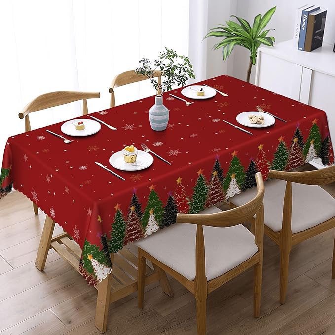 YCness Christmas Snowflakes Tablecloth, Blue Silver Shimmering Snowflake Winter Seasonal Decoration Table Cover for Winter Christmas Birthday Holiday Party Dinner, 60x90 Inch