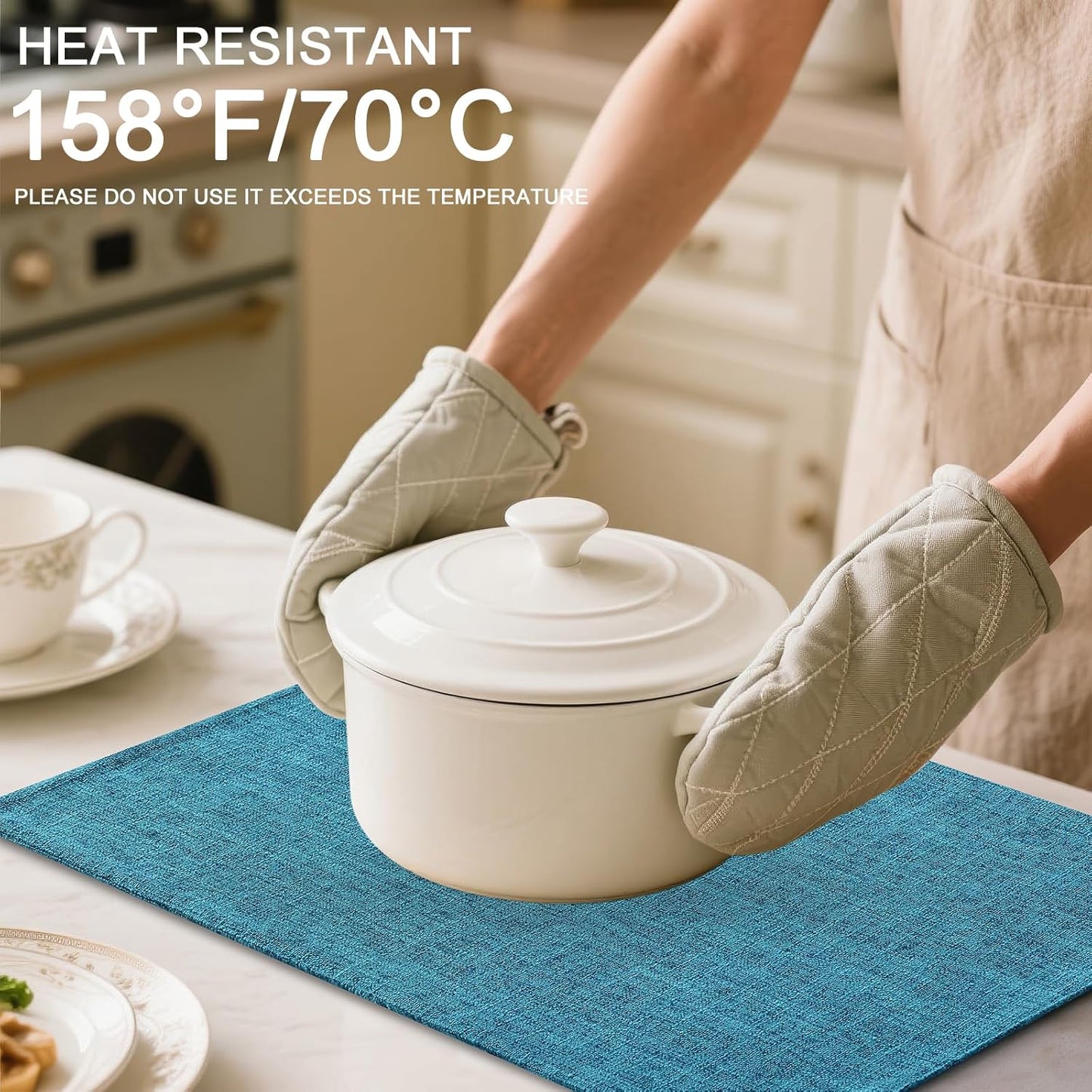 Homaxy Cloths Placemats for Dining Table Set of 4, Heat Resistant Washable Cotton Linen Blend Table Mats, Easy to Clean Place Mats for Indoor Outdoor Party Kitchen Decoration, 13" x 19", Teal