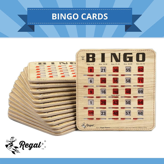 Regal Bingo Bulk Bingo Cards with Sliding Windows - Reusable Bingo Game Cards for Adults Large Group - 50 Pack, Woodgrain