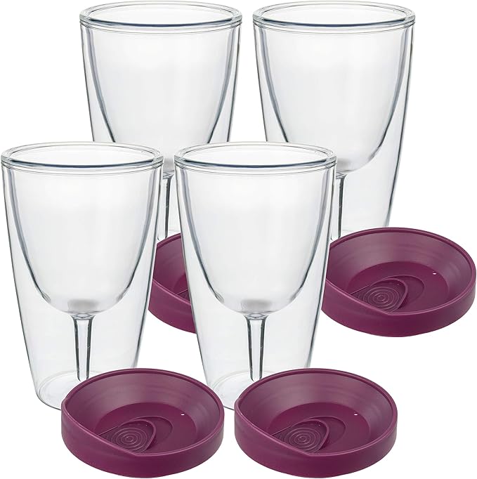 Southern Homewares Insulated Acrylic Wine Tumbler with Merlot Lid – 16oz Double Wall Travel Cup, Pack of 4 Wine 2Go! Set for Outdoors & Parties