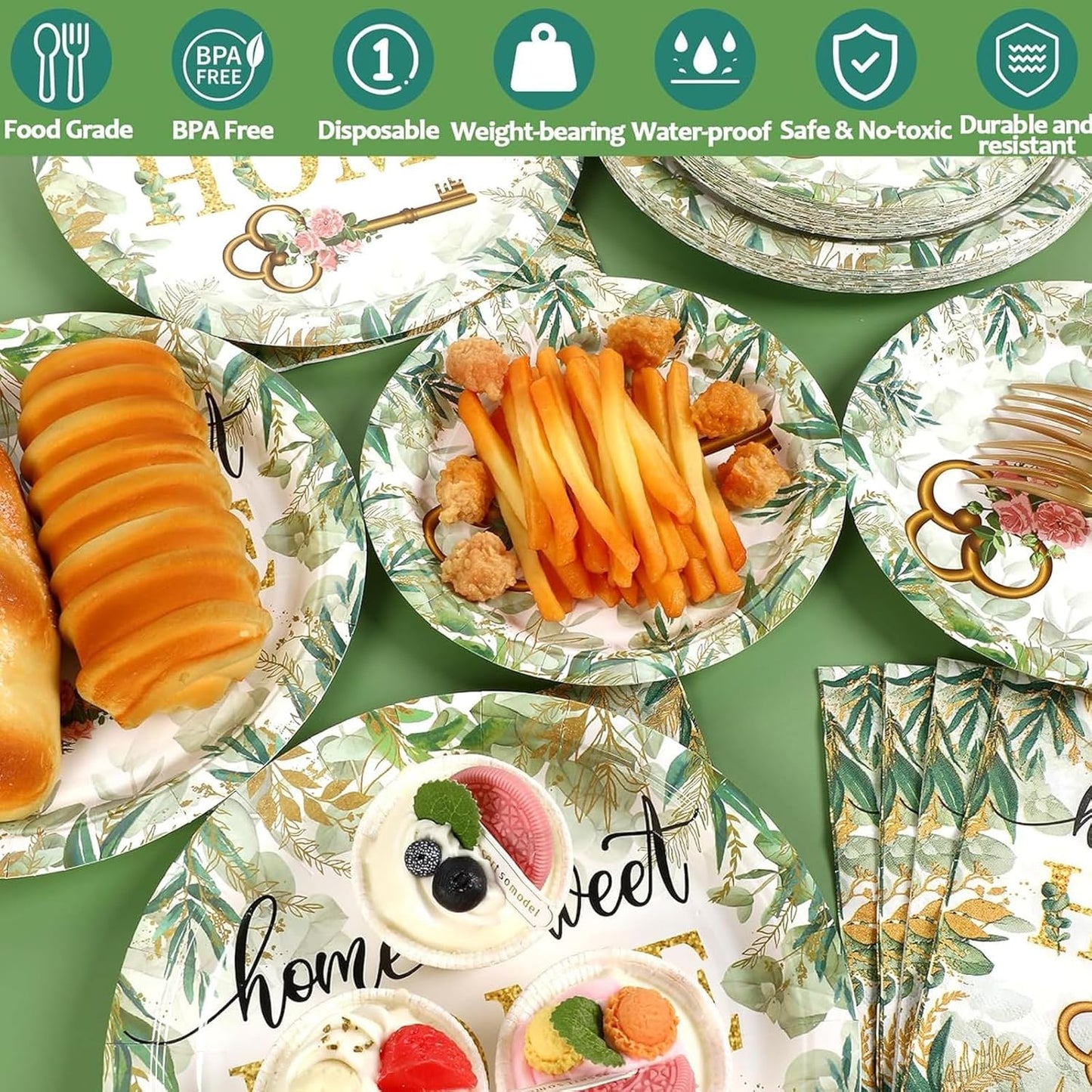50 Guests House Warming Party Supplies Decoration Housewarming Party Plates and Napkins Forks Sweet Home Tableware Decor Rustic Floral Paper Disposable Plates for New House Wedding Supplies 200PCS