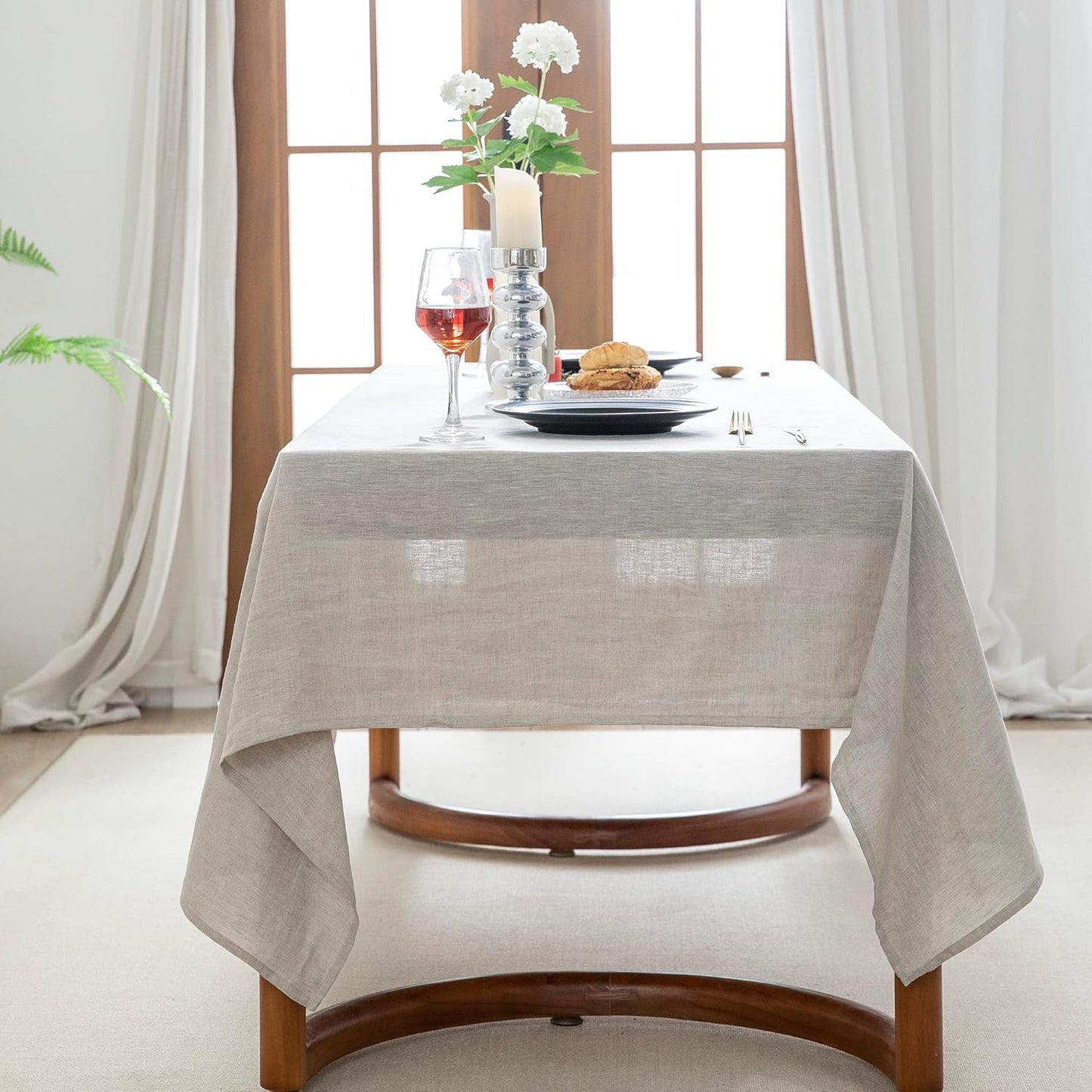 EVERLY100% Pure Linen Rectangle Tablecloths 144Lx60WInch for Dining,Buffet Parties,Picnic,Events,Weddings and Restaurants,Decorative Halloween,Thanksgiving Machine Washable Tablecloths-Natural Linen