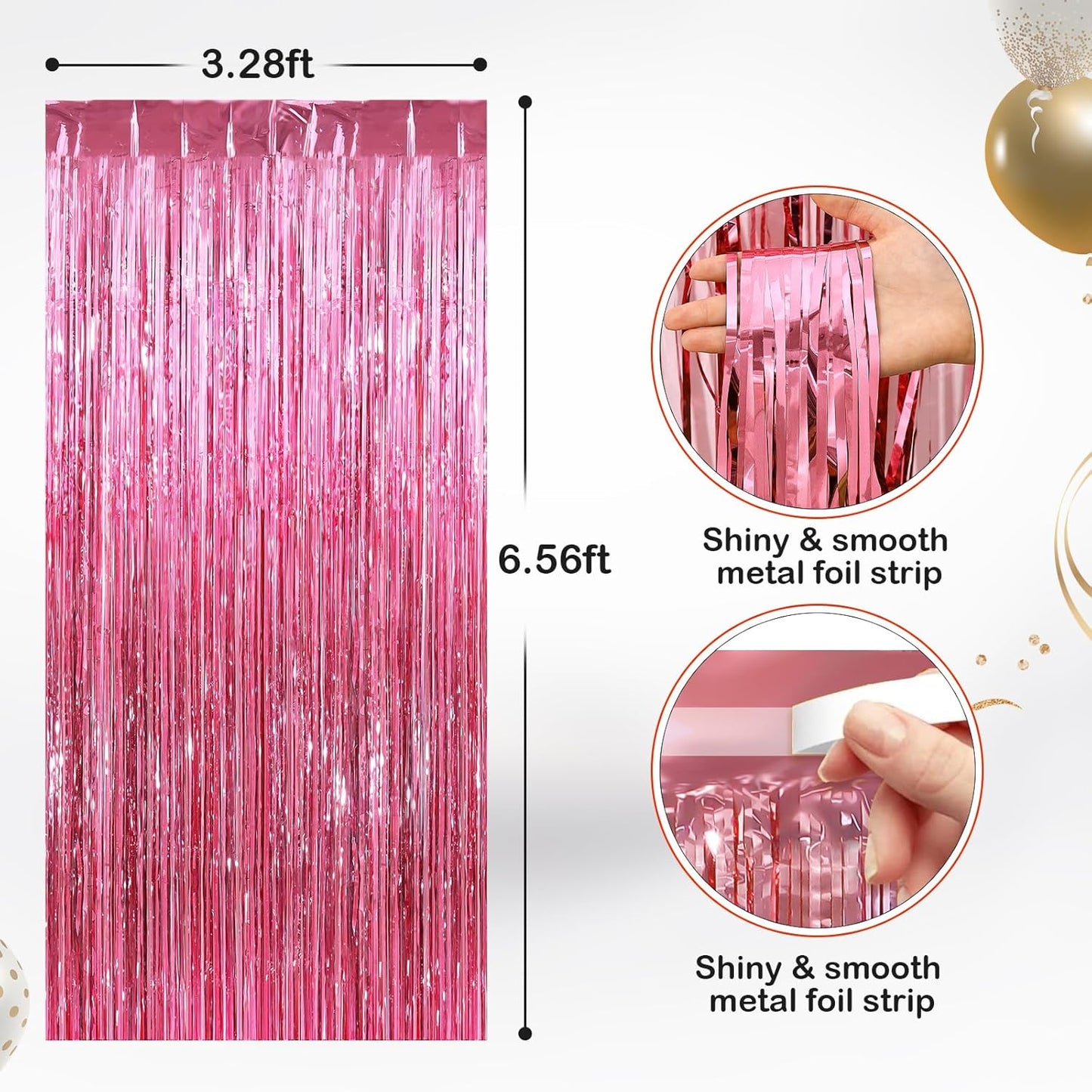2 Pack Pink Metallic Tinsel Foil Fringe Curtains, Door Streamers Photo Booth Backdrop for Birthday Party, Tinsel Curtain Backdrop for Baby Shower Bachelorette Christmas Party Decorations