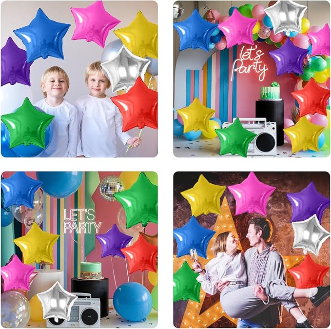 Biapian Colorful Star Foil Balloons, 10PCS Rainbow Foil Stars Shape Balloon, 18 Inch Multicolor Stars Balloons Aluminum for Helium for Kids Birthday, Baby Shower Wedding Colorful Party Decoration