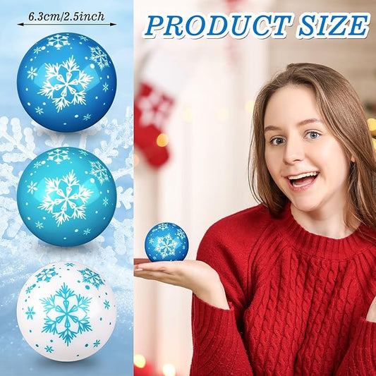 Zhanmai Winter Snowflake Stress Balls Bulk Snow Squeeze Balls Stress Relief Ball for Winter Holiday Decorations Goodie Bag Fillers(60 Pcs,2.48 Inch)