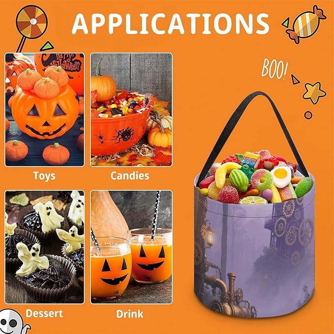 Halloween Candy Bucket - Gothic Fog Forest Trick Or Treat Candy Bag, Gift Bag for Party Favor Supplies