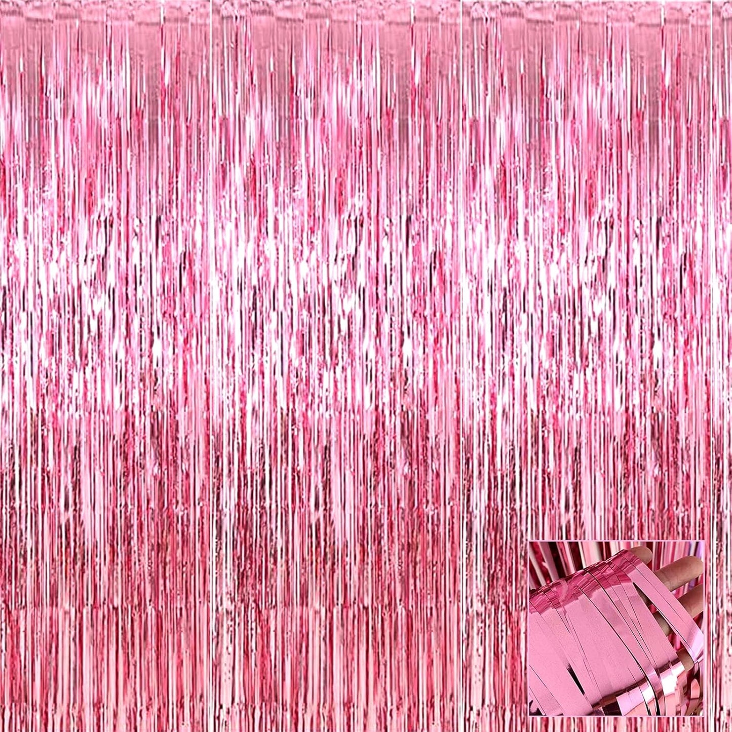 4 Pack Pink Foil Fringe Curtain Backdrop, 3.28Ft x 6.56Ft Metallic Tinsel Foil Fringe Streamers Curtains for Party, Photo Booth Props, Birthday, 2022 Graduation Decoration Supplies