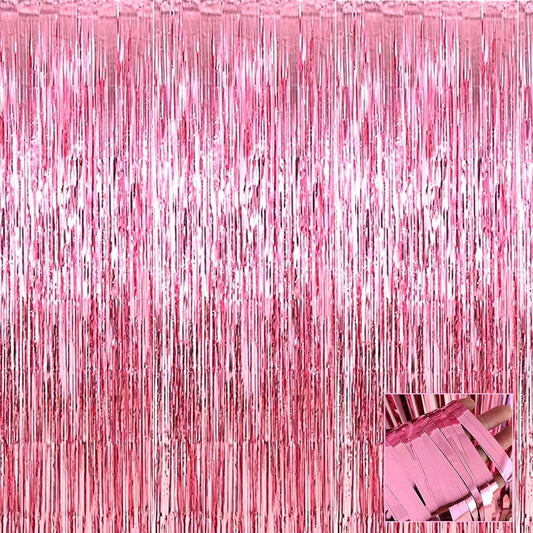 4 Pack Pink Foil Fringe Curtain Backdrop, 3.28Ft x 6.56Ft Metallic Tinsel Foil Fringe Streamers Curtains for Party, Photo Booth Props, Birthday, 2022 Graduation Decoration Supplies