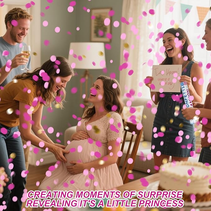 4 Pack Gender Reveal Confetti Cannon, 12 in Pink Round Shaped Paper Party Poppers Cannons, Confetti Poppers For Baby Boy Girl Gender Reveal Baby Showers (Round, Pink)