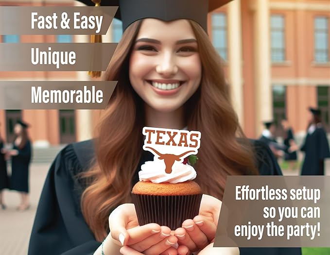 University of Texas Party Supplies for Football, Birthday Gift, Graduation Party Banner and Cake Toppers (42 Pieces) (Texas Longhorns)