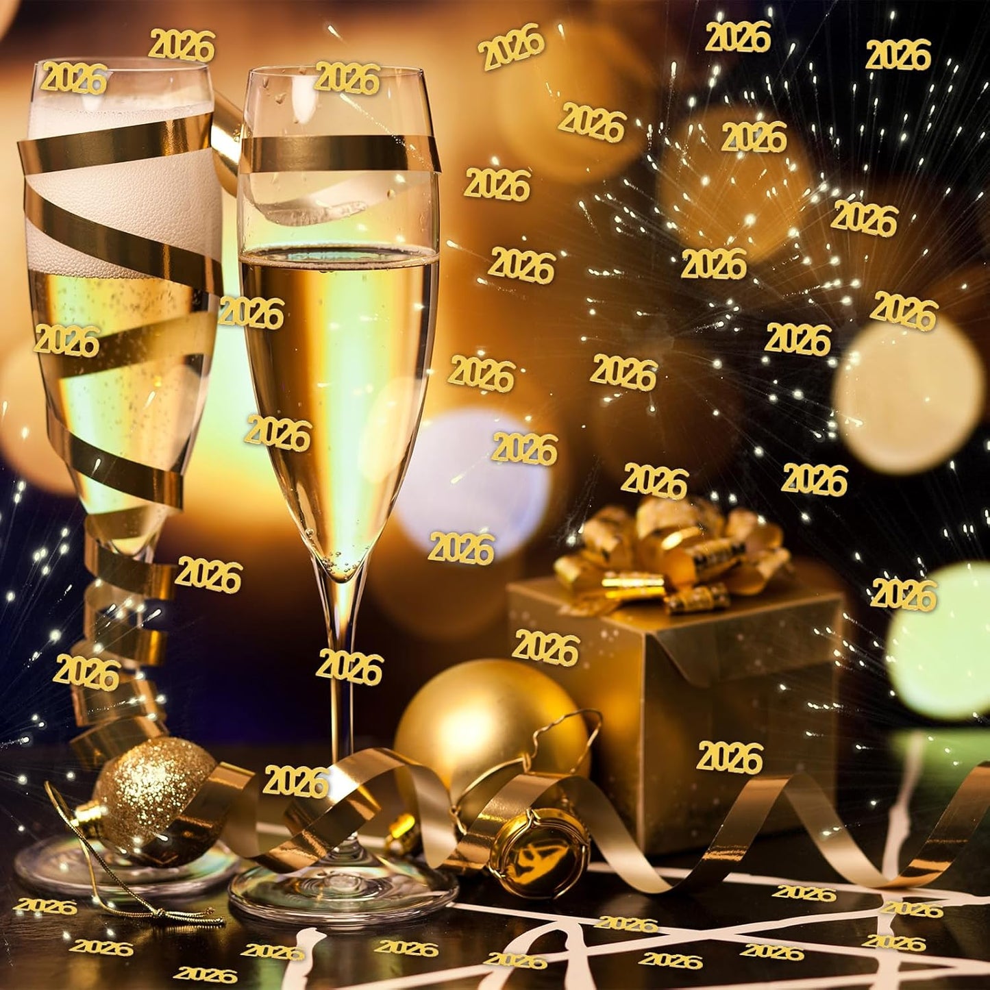 500 Pcs New Year 2026 Confetti, Gold 2026 Table Shiny Confetti Glitter for Happy New Year Decorations 2026 New Years Eve Table Decorations