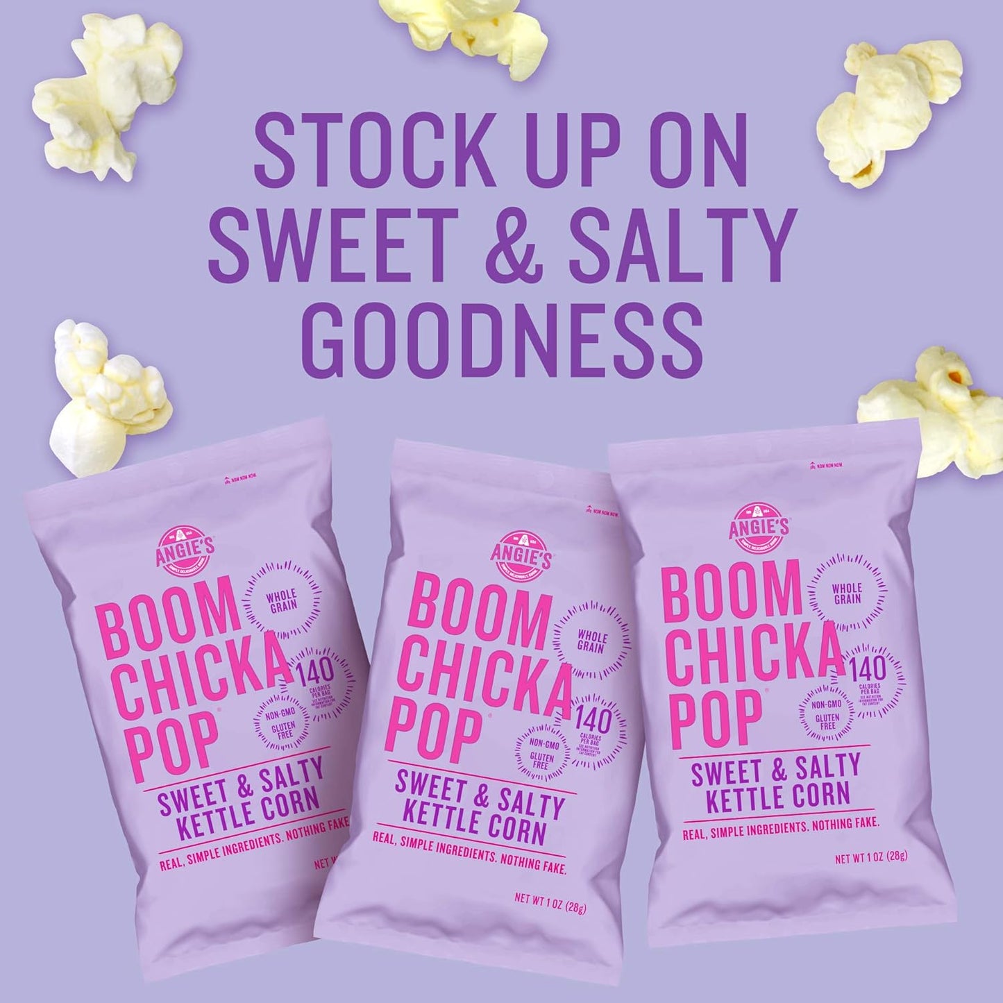 Angie's BOOMCHICKAPOP Sweet & Salty Kettle Corn Popcorn, Halloween Snack, 1 oz. Individual Bag (Pack of 24)